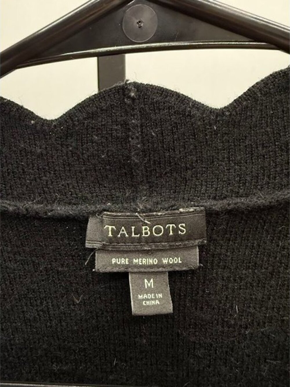 Talbots Pure Merino Wool Black Scalloped Edge Open Cardigan - Picture 3 of 4